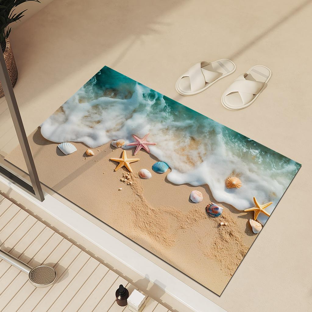 Ocean Bathroom Bath Mat Absorbent Foot Mats Non-slip Quick Dry Bathroom Carpet Shower Rugs Toilet Pad Doormat Washable