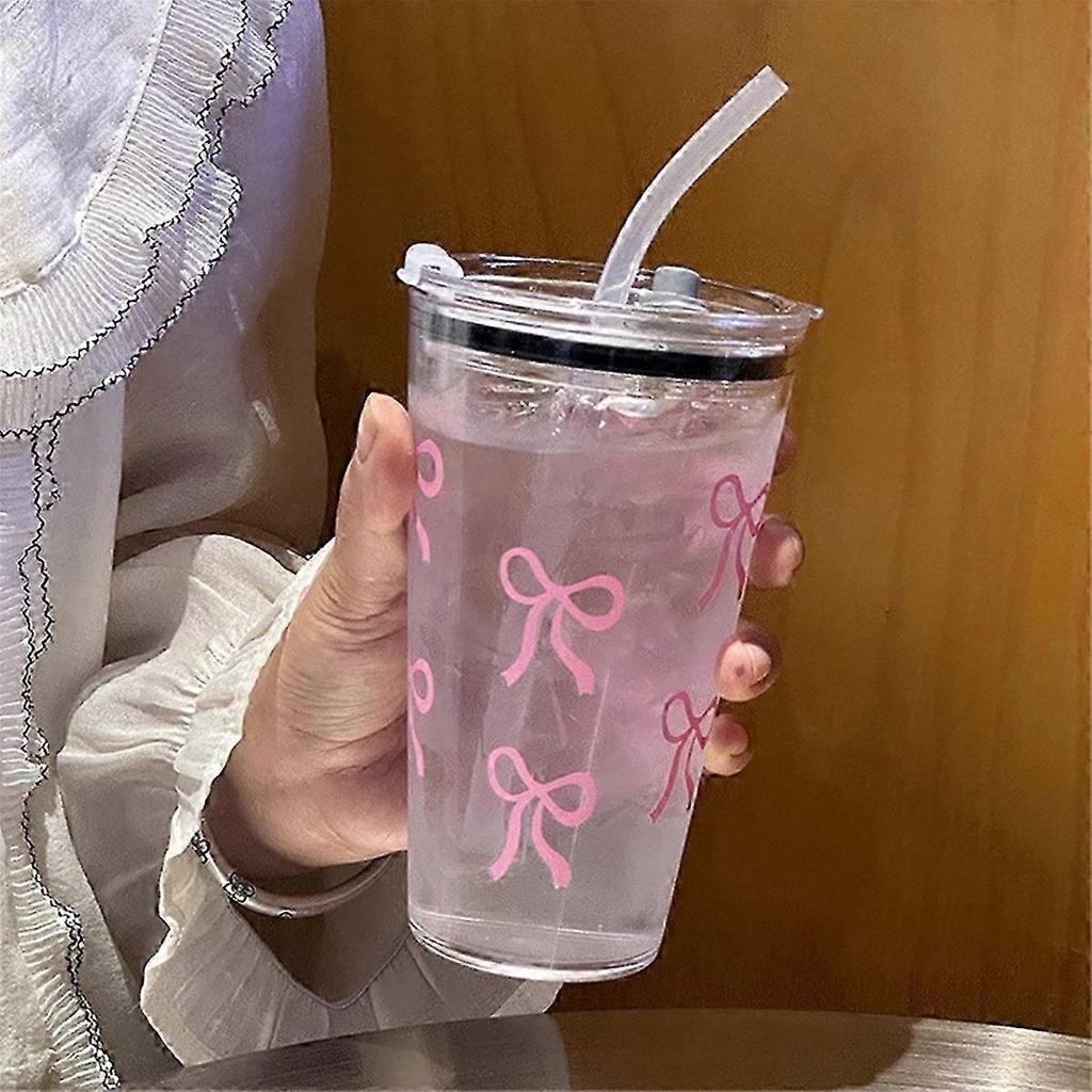 Pink Plastic Cup with Straw, Lid & Transparent Design - 450ml, Ideal for Milk, Coffee & Beverages - Home & Travel Use