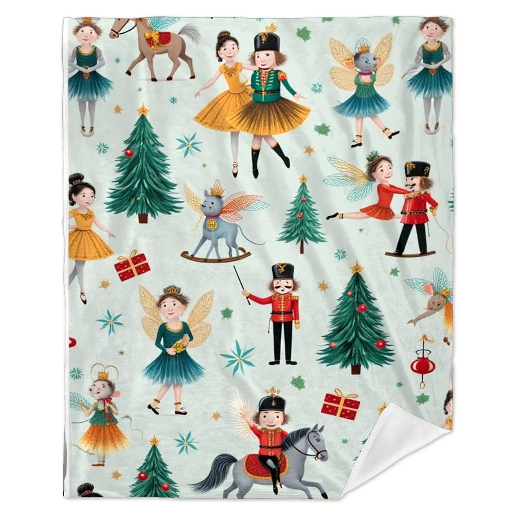 Nutcracker Christmas Blanket Ballet Dancer Toy Soldier Fairy And Tree Design Soft Fleece Throw Cozy Kids Room Decor Gift Idea