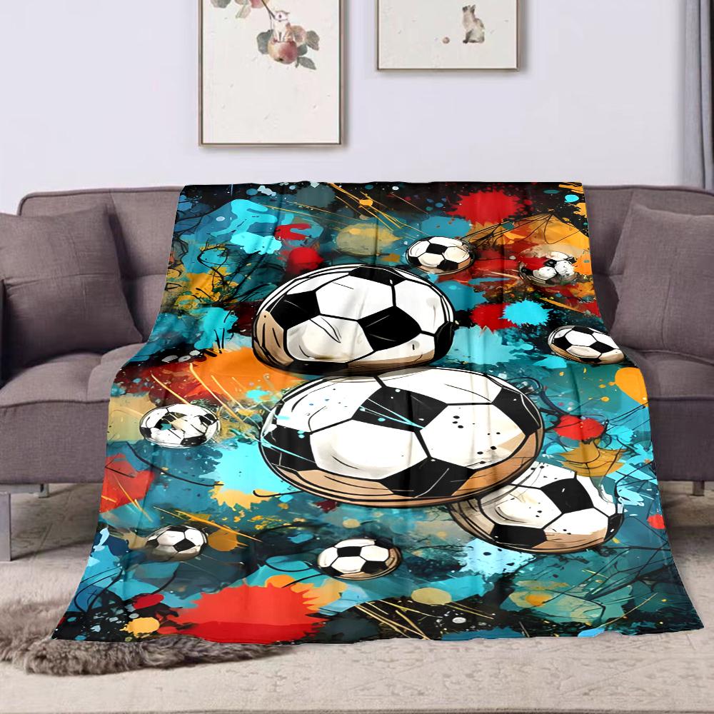 1PC Soccer with colorful background printed blanket all seasons multi-purpose blanket suitable for sofa, camping, travel, car