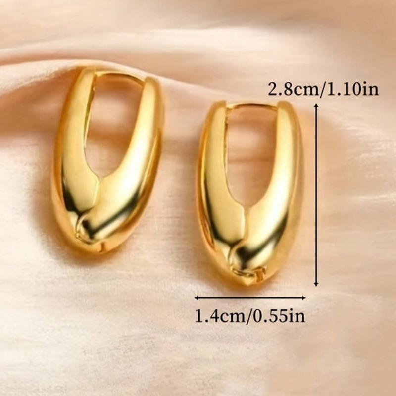 1pair Simple TearDrop Hoop Earrings, Chunky Gold Tone Water Droplet Earrings, U-Shaped Earrings, Oval Hoop Earrings Perfect Gift for Her