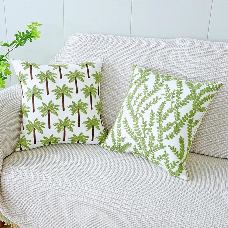 45x45cm Nordic Green Plants Embroidered Pillow Cover Pillowcases Leaf Cushion Cover Decorative for Sofa Bedroom Home Decor