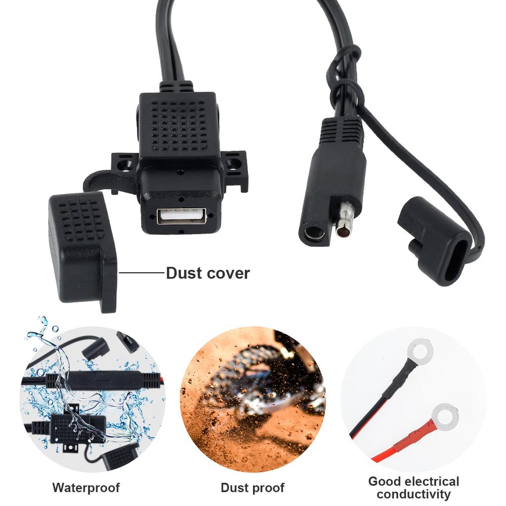 SAE to USB Adapter 5V/2.1A Professional Motorcycle USB Charger with Extension Cable Quick Charge Motorcycle Phone Charger with