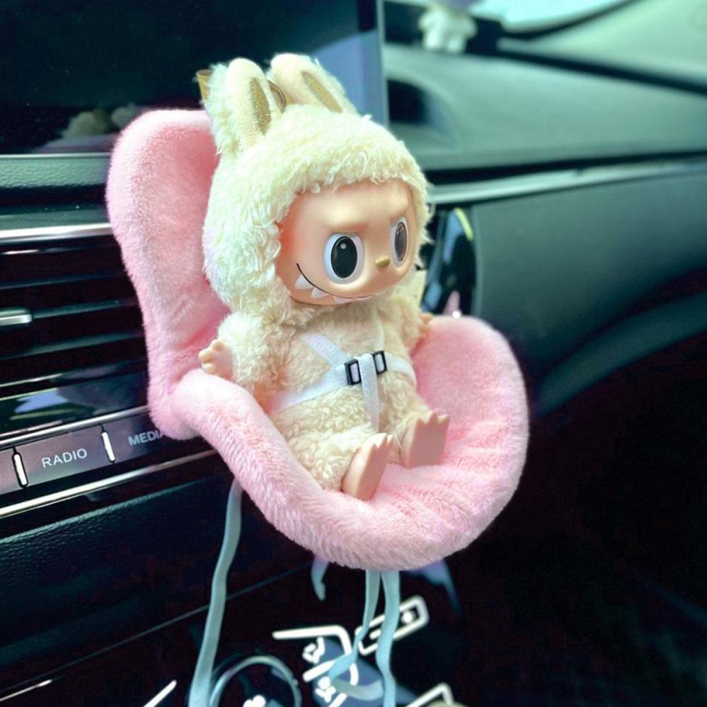 For Kawaii 17cm Labubu Doll Safety Seat Car Air Outlet Decoration Mini Plush Doll Accessories Plush Chair Car Interior Ornament