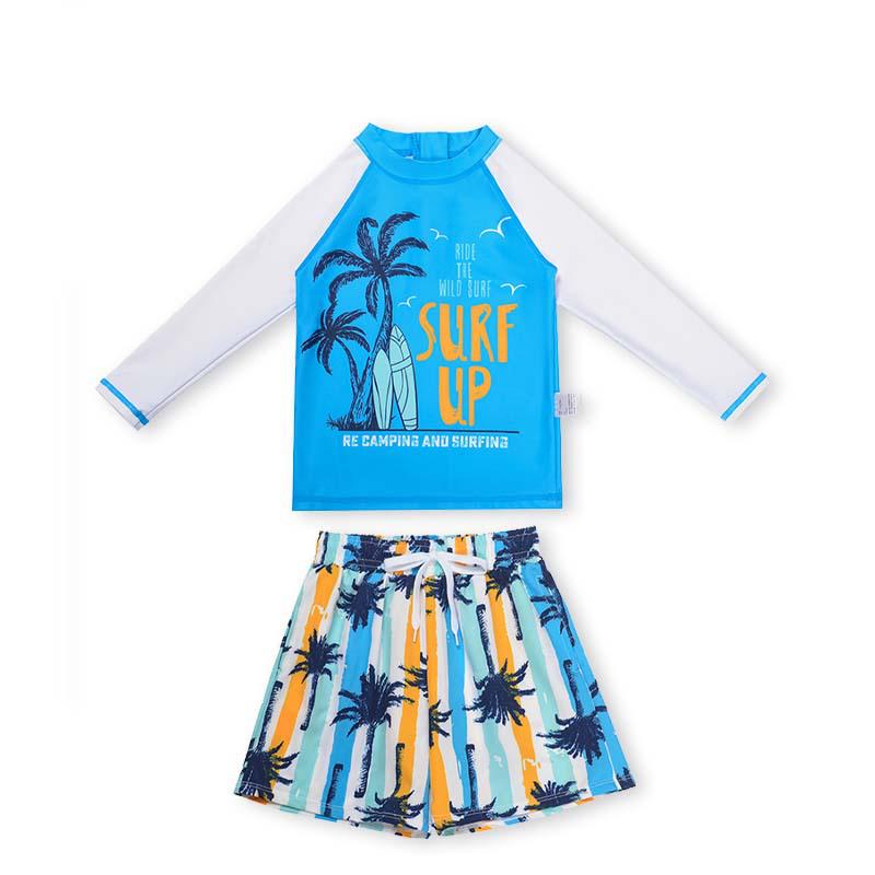 

Kids Long Sleeve Swimsuit Set: Boys Summer Beachwear with Shorts - Sizes Small, Medium, Large 130 (Height 120cm, Weight 22kg max)