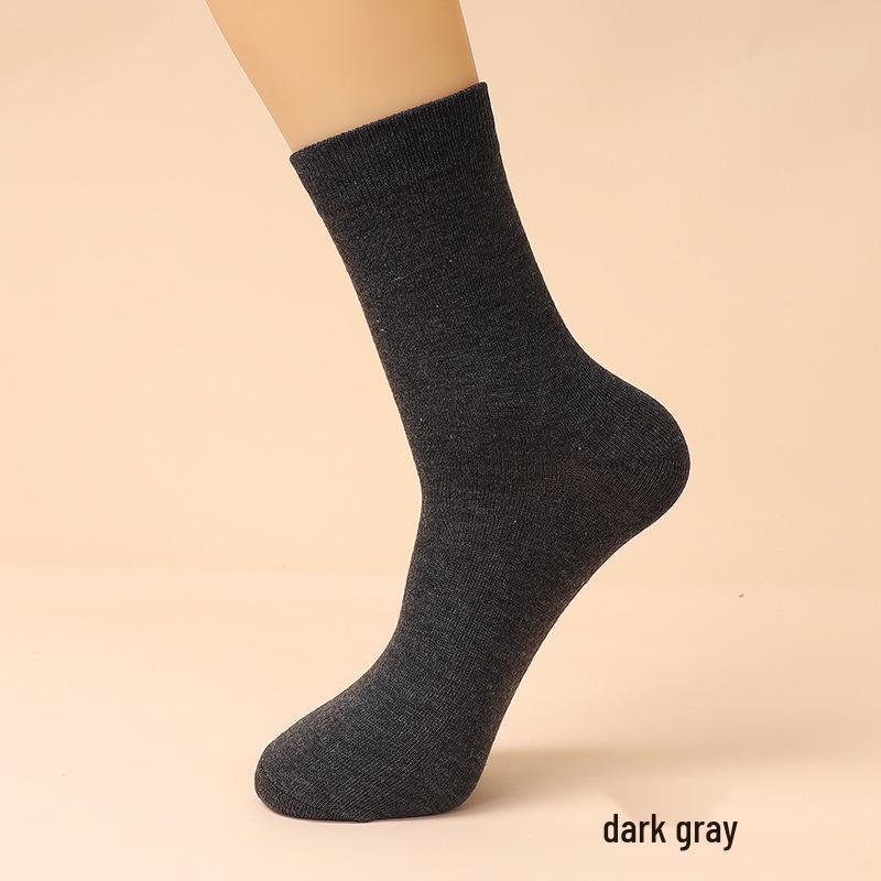 Men's Cotton Mid-Tube Socks - Versatile for Spring, Autumn, and All Seasons; Solid Color; Business Casual Style.