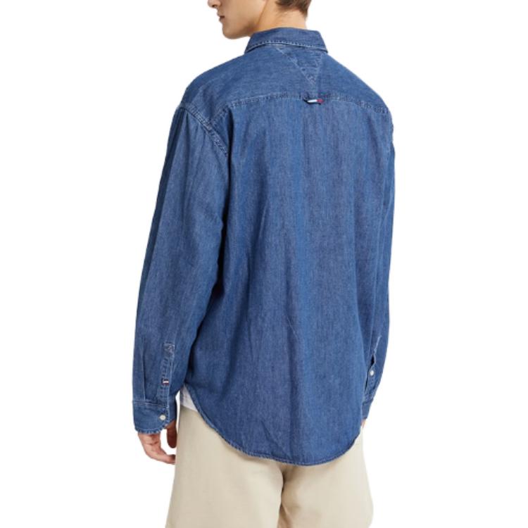 Tommy Hilfiger Casual Loose Letter Print Long Sleeve Shirt Men shirts Denim-Blue DM0DM14107