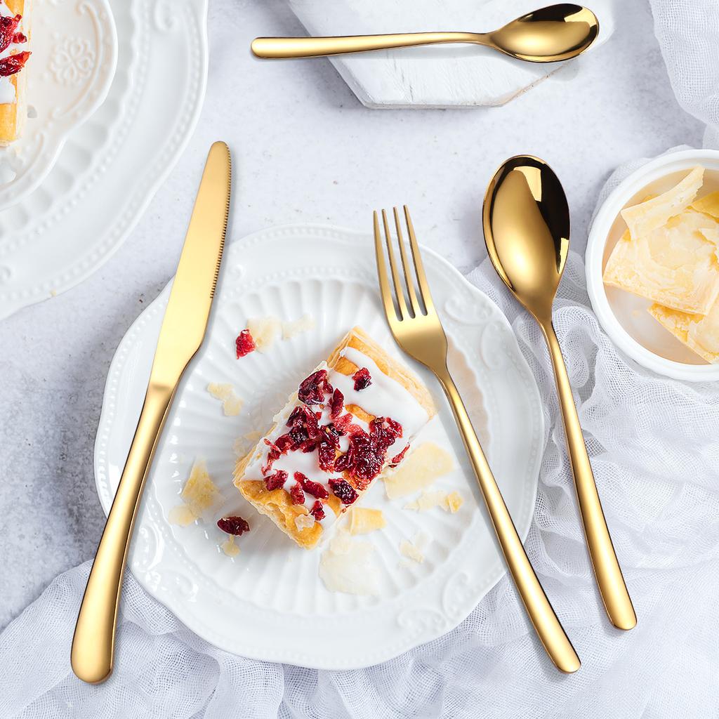 410 Stainless Steel Tableware Set 20-piece Set Knife Fork Spoon Tableware Gold YSH-46-20PS