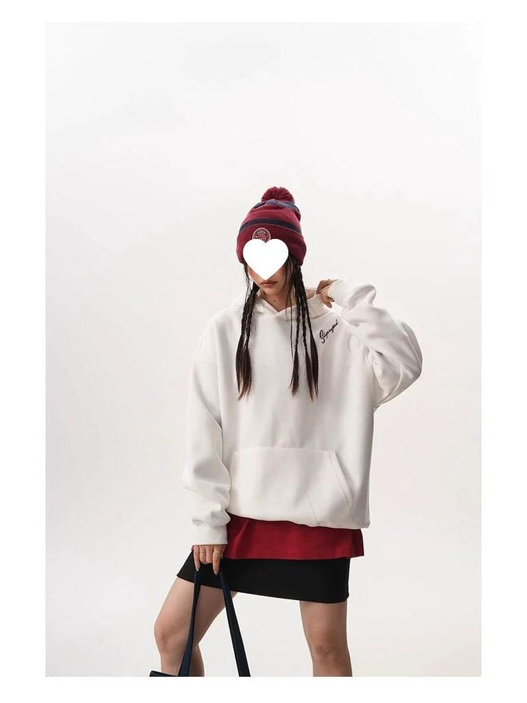 Unisex Embroidered National Trend One-Shoulder Hoodie - Autumn/Winter Loose Fit, Versatile Casual Top