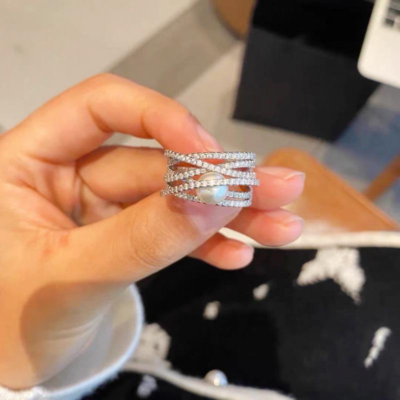 Korean High-End Adjustable Twisted Pearl Ring for Women - Trendy Open Index Finger Design