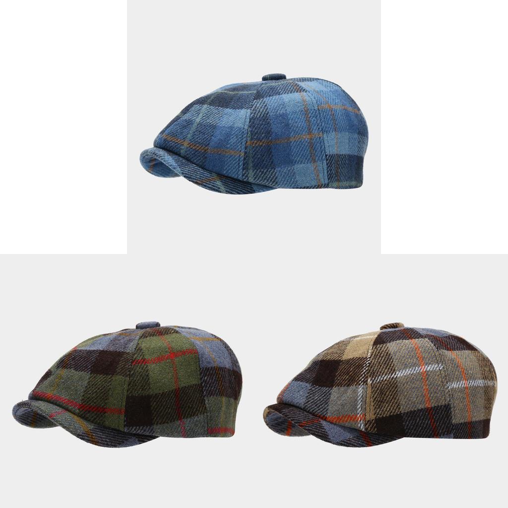 Vintage Baskenmütze für Damen und Herren Herbst Winter Mode Tartan Newsboy Kappe