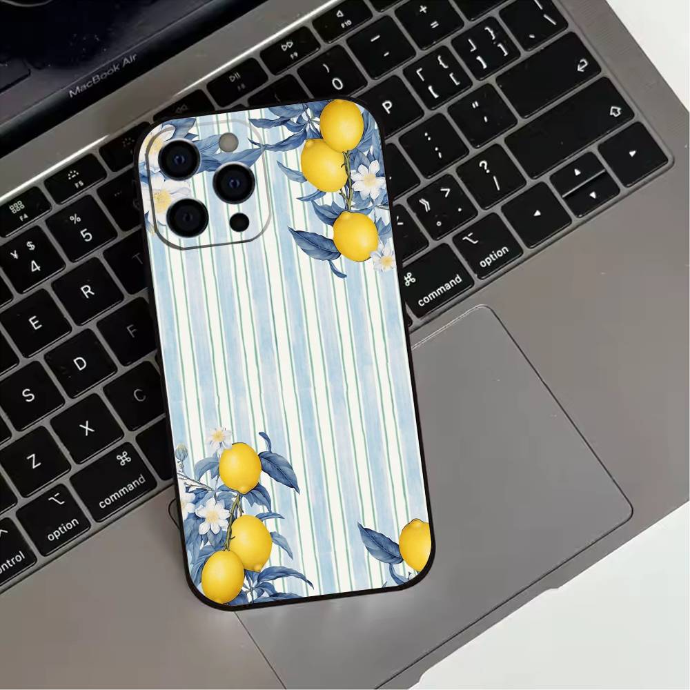Mediterranean Lemon Fruit Art Phone Case For iPhone 17,16,15,14,13,12,11 Plus,Pro Max,XS,Soft Silicone Black Cover