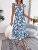 Women Casual Floral Elastic Waist Ruffled Vacation A Line Long Chiffon Dress