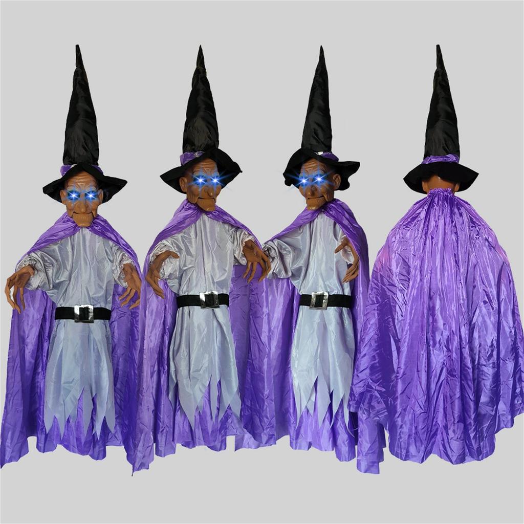 Halloween Decor Animated Purple Witch Hanging House Prop Decorations LED Eyes