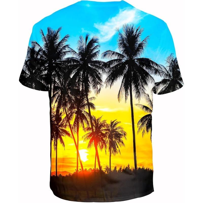 Men's Summer T-Shirt 3D Summer Style Beach Coconut Trees Polyester Quick Dry Breathable Short Sleeve Casual Wear