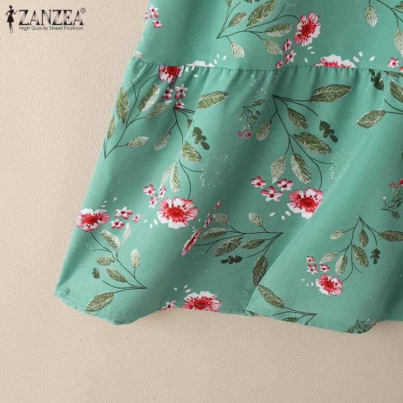 ZANZEA Women Floral Print Summer Casual Round Neck Short Sleeve Dress