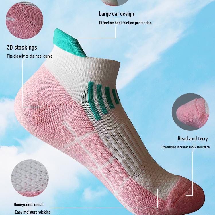 Women's Non-Slip Color Block Mesh Ankle Running Socks - Thick Terry Towel Bottom, Breathable for Outdoor Activities
