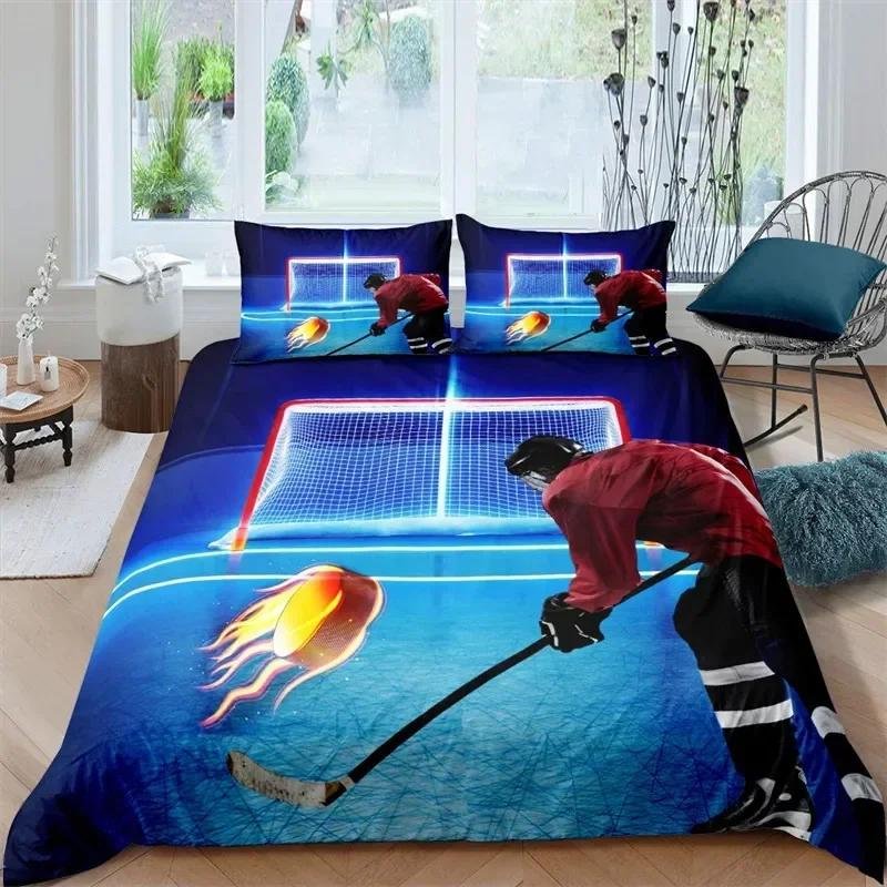 Ice Hockey Duvet Cover Hockey Comfortable Duvet Quilt Cover Pillowcase Bedding Set Children Bedroom Decoration Home Textile