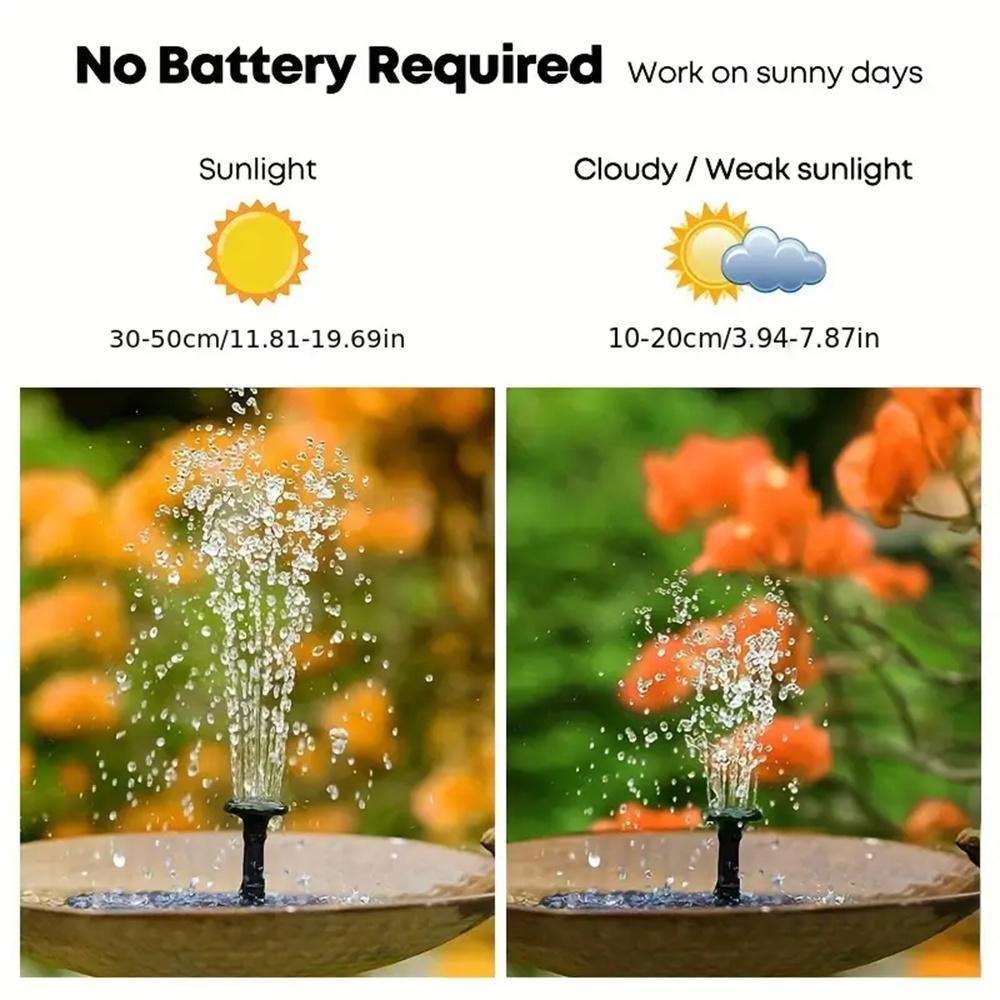 Solar Powered Mini Garden Pond Fountain Pump with 1.5W 7V Solar Panel High Lift 110cm Max Flow Rate 190L/H 6 Adjustable Spray