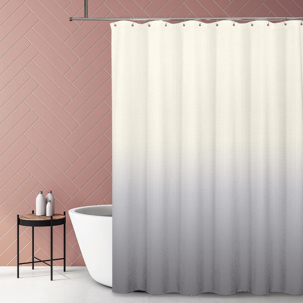 Ombre Beige Sage Shower Curtain, Lime Green Texture Fabric Gradient Bathroom Decor Waterproof Bathroom Curtains Set with Hooks