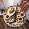1Pc Cowgirl Boots Hat Circular Print Rug - home decoration Carpet For Living Room Bedroom Flooring Computer Chair Area Rug