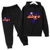 Completo con Felpa Nera e Pantaloni della Tuta per Ragazzi, Tuta Casual con Stampa di Auto, Outfit Caldo con Pullover e Jogging per Bambini Autunno Inverno