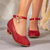 Girl's High Heel Shoes Elegant Sequins Kids Leather Shoe Fashion Bling Glitter Causal Children Princess Shoes for Party Wedding