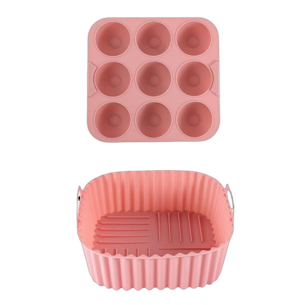 2 Stück Silikon Heißluftfritteusen-Einlagen & Muffinblech Wiederverwendbare Antihaft-Backformen mit Cupcake-Förmchen für gesundes Kochen Küchenwerkzeuge