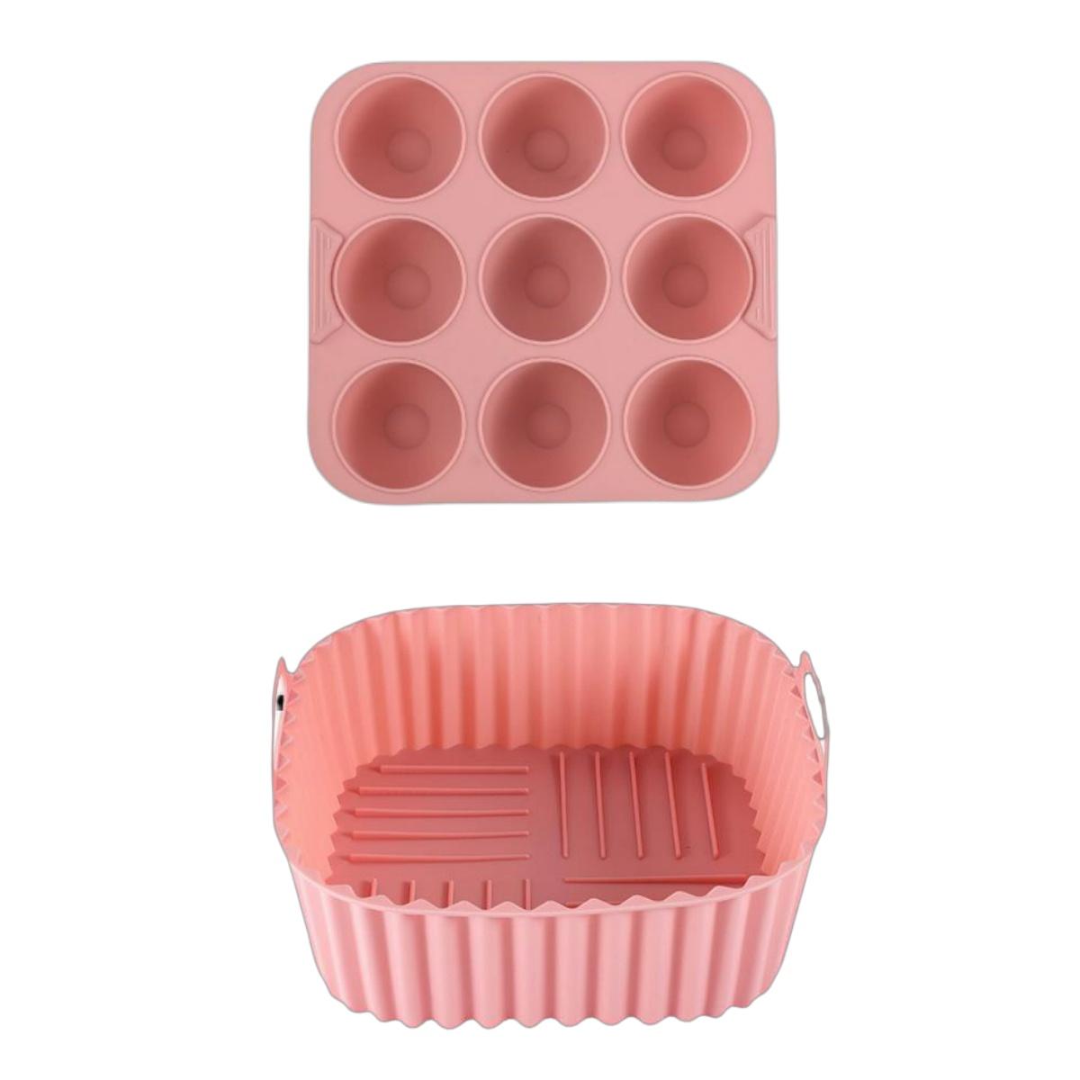 

2pcs Silicone Air Fryer Liners & Muffin Pan Reusable Non-Stick Baking Trays with Cupcake Molds for Healthy Cooking Kitchen Tools