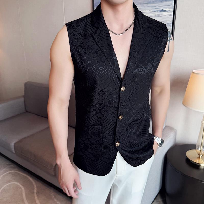 

2025 Новые мужские белые жилеты Формальный костюмный жилет Свадебный мужской атласный жилет Безрукавная куртка Повседневный топ Мужской жилет-блейзер XL чёрный