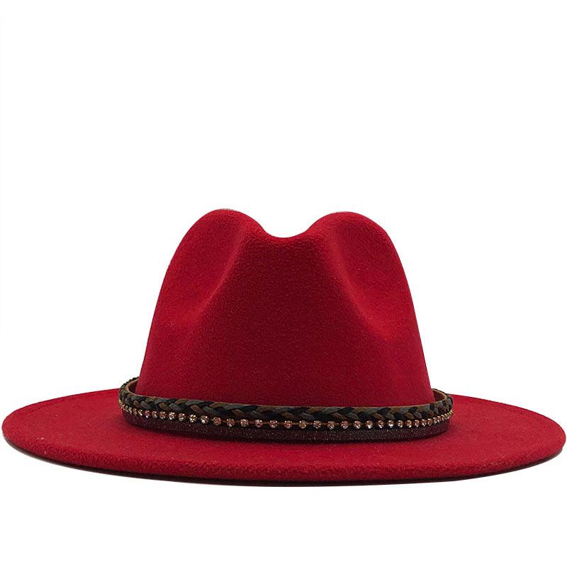 New Women Men Wool Fedora Hat With Leather Ribbon Gentleman Elegant Lady Winter Autumn Wide Brim Jazz Church Panama Sombrero Cap