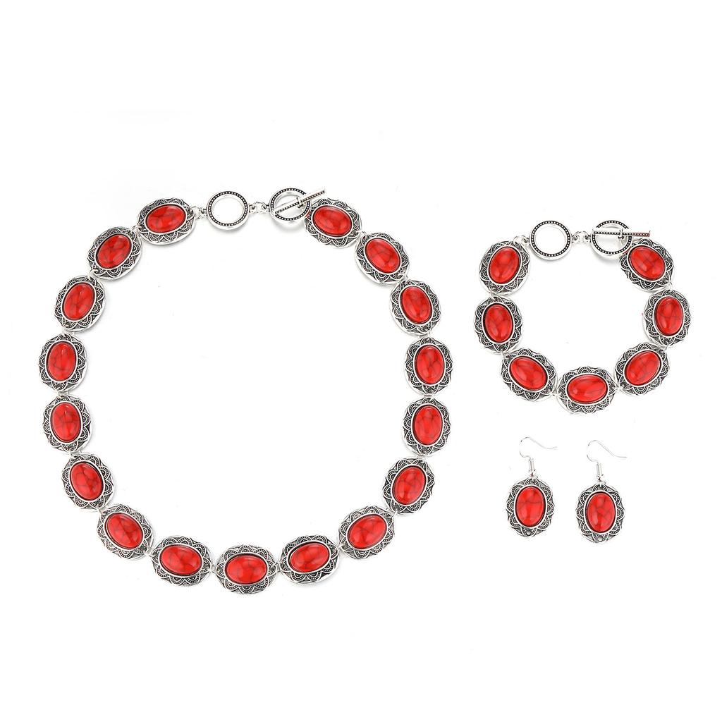 Retro Ethnic Style Choker Necklace Set , Turquoise Three - Piece Jewelry Set , Fashion Designer Choker and Earrings for