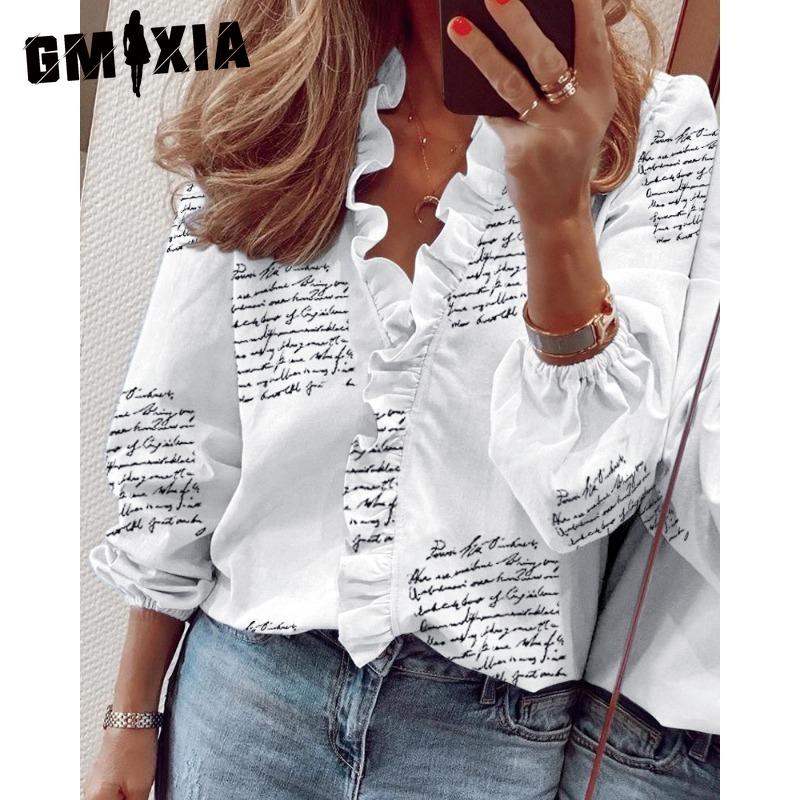 

GMXIA Women s Fashion Casual Long Sleeve V Neck Blouses & Shirts XXXL белый