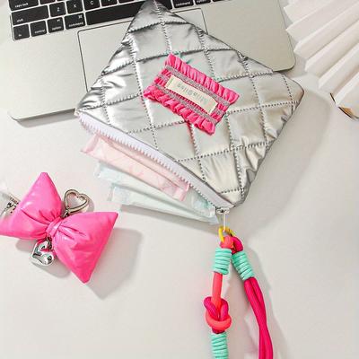 1pc Cute PU High Quality Coin Bag, Wristlet Travel Cosmetic Bag, Slanted Heart Coin Purse, Portable Short Wallet, Slanted Bow Pattern Storage Bag