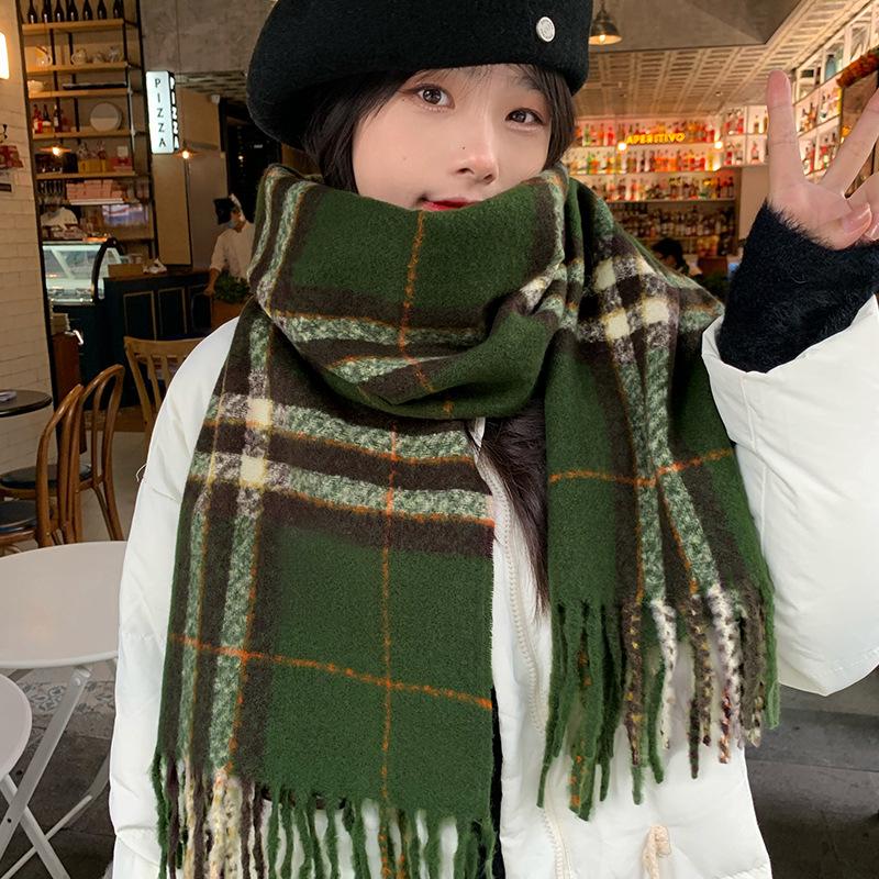 

Шарф в клетку в корейском стиле Nalando - Универсальный и теплый шарф-шаль для шеи 190*65cm зелёный
