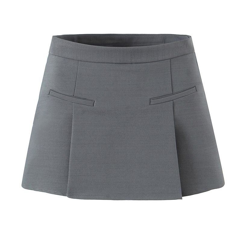 

High-Rise Slim Looking Korean Style Fashionable Refined Minimalist Suit Skirt Sexy High Waist Slim Looking A- line Hip-Wrapped Skirt Grey (with Fashion Tape) L