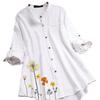 2024 Spring/Summer Women's Cotton Linen Print Shirt with Stand Collar and Colored Buttons