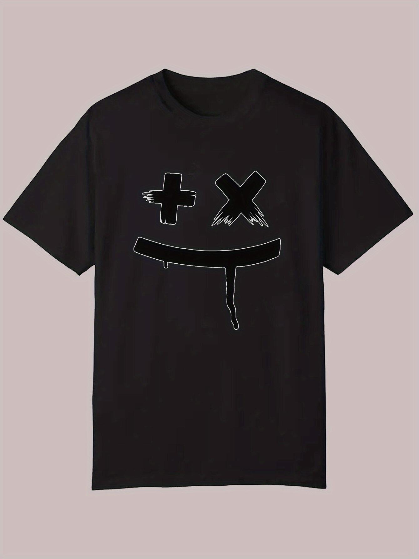 Graphic Print Casual T-shirt - Black Edgy Crossed-Out Eyes & Dripping Paint Design L