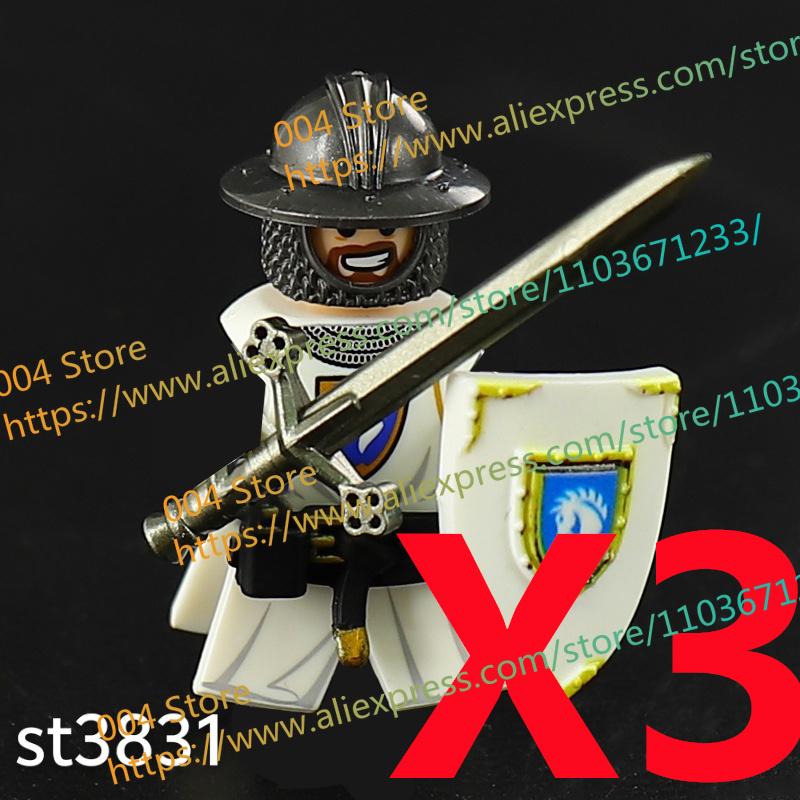N511U-518U N335-337 Mittelalterliche Burg Ritter Bausteine Figuren Vierseitiger UV-Druck Waffen Zubehör Spielzeug Kindergeschenke F030