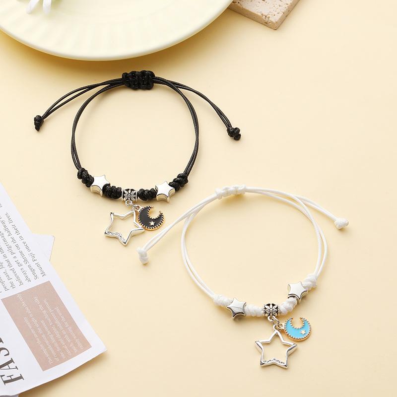 Creative Couple Black and White Bracelet Cutout Love Bracelet Braided Push Pull Bracelet Pull-Out Bracelet Adjustable Bracelet