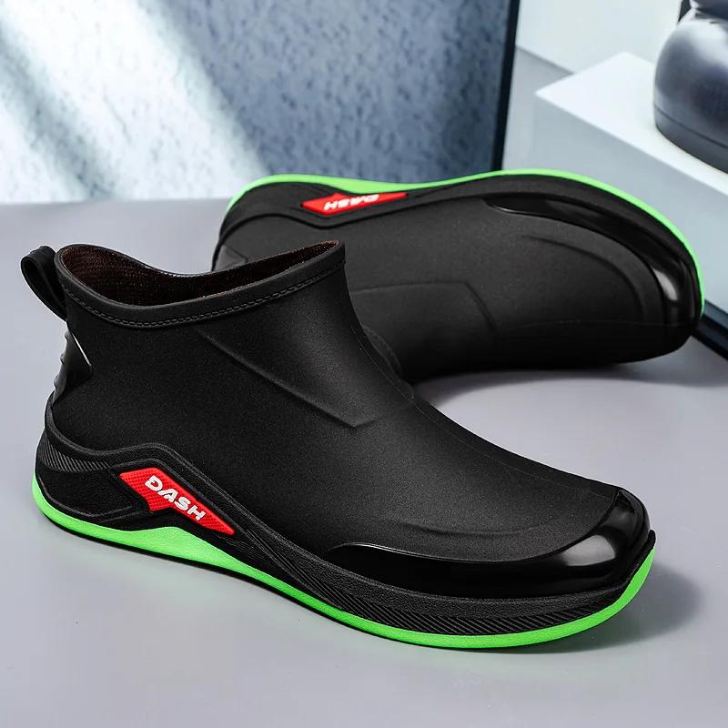 Men's Rain Boots New Short Tube Rain Boots Outdoor Waterproof and Anti Slip Fishing Shoes with Cotton Lightweight Rain Shoes