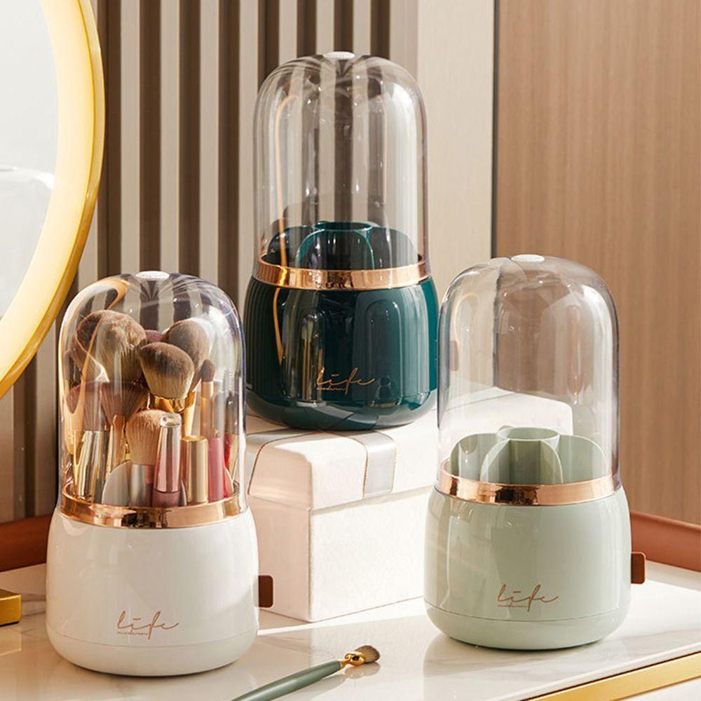 Transparent 360° Rotating Brushes Holder Large Capacity Makeup Brush Storage Tube Storage Tube