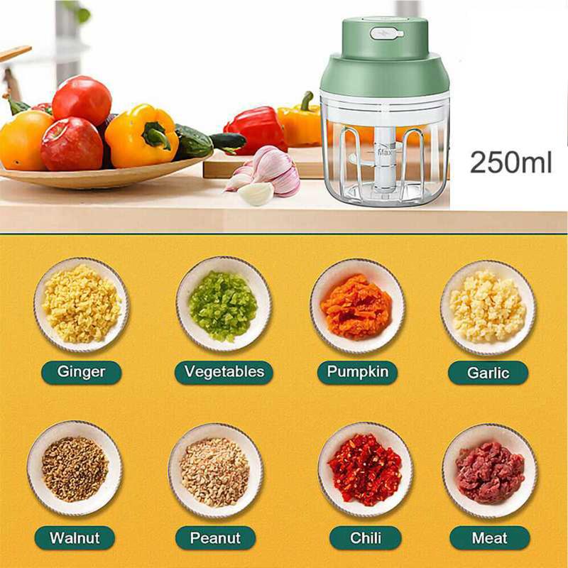 250ml Electric Garlic Chopper Mini Food Slicer Portable Garlic Masher Mincer Press Wireless Food