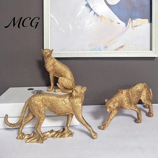 Büro-Desktop-Dekoration Goldene Leopard-Figur Modell, Lebendige Statue, Hockende Lauffigur, Harz Eingangsbereich Dekorationsartikel Schmuck für TV-Ständer