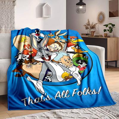 1pc Looney Tunes Flannel Throw Blanket - Lightweight Soft Warm All-Season Blanket for Sofa, Bed, Travel, Camping  L1029067