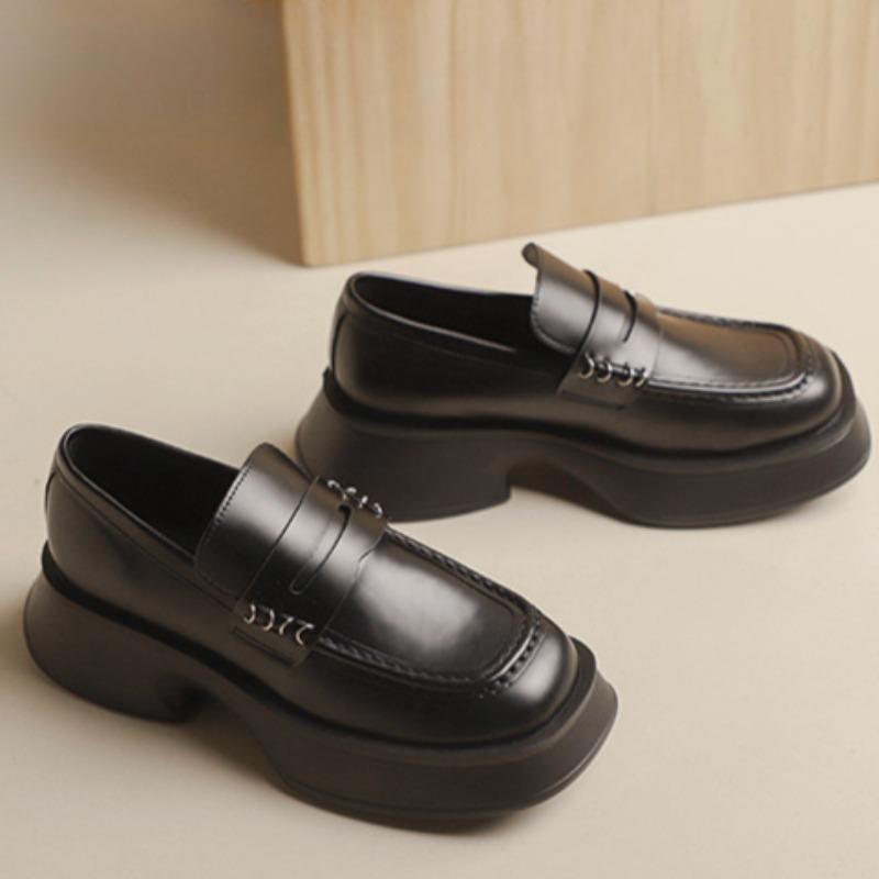 Dámské mokasíny s platformou se silnou podrážkou, nové jarní a podzimní jednoduché boty, retro design, malé kožené boty britského stylu Niche