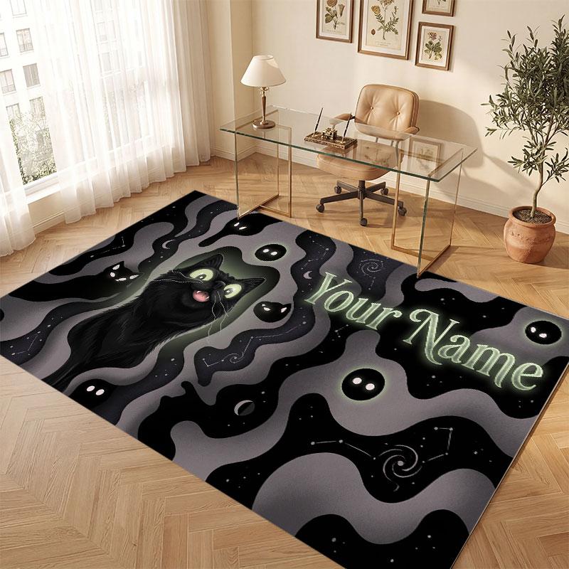 Cat Theme Crystal Velvet Floor Rug Personalized Custom Name Text Warm Carpet Home Decoration