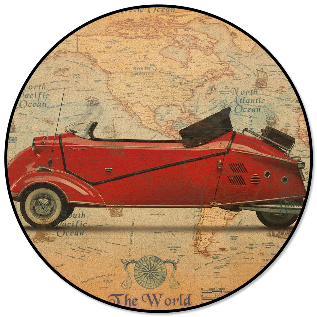 Retro Bil Plakat Vei Kjøkken Teppe Rundt Teppe Stue Kjæledyrfôring Spisestue Interiørmatte