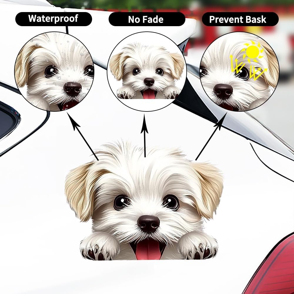 Cute Animal Dog Car Sticker Waterproof PVC Double-Sided Printed Puppy Car Decal Funny Dog Peeking Decal for Car Window Bumper Truck Wall Laptop Car