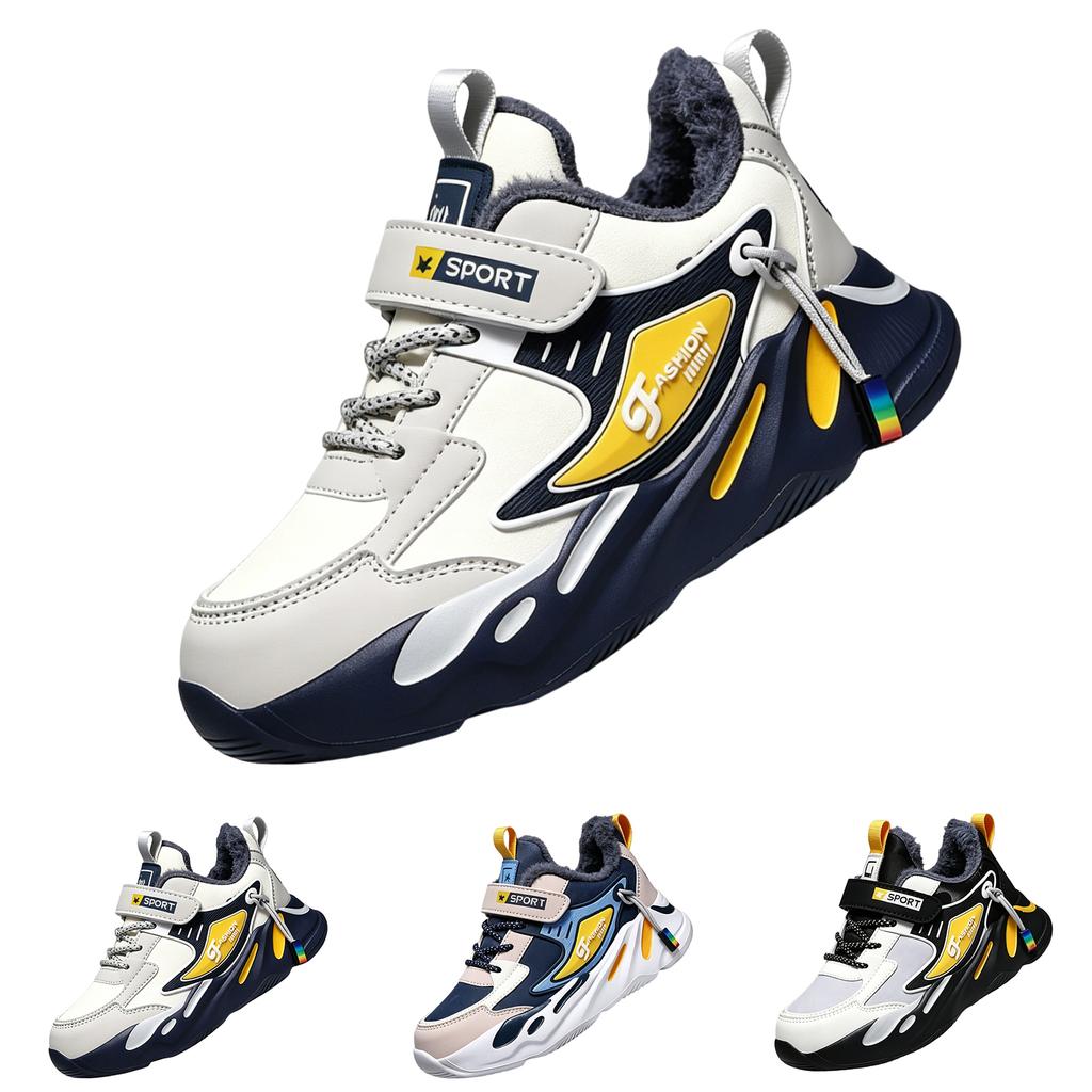Children's Fleece Lined Running Shoes Lightweight Breathable Athletic Sneakers Durable Non-Slip Sole Comfortable Fit for Kids Outdoors